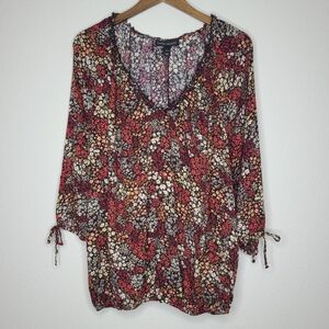 Lane Bryant Floral Blouse Tie Sleeves Ruffle Details 18/20 Plus
